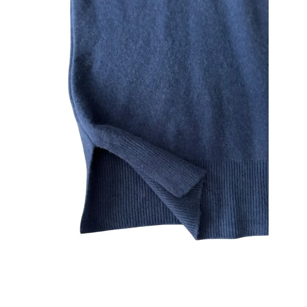 Vince Sweater Womens M Cashmere Blue Sleeveless Turtleneck Sweater Split Side - Picture 6 of 10